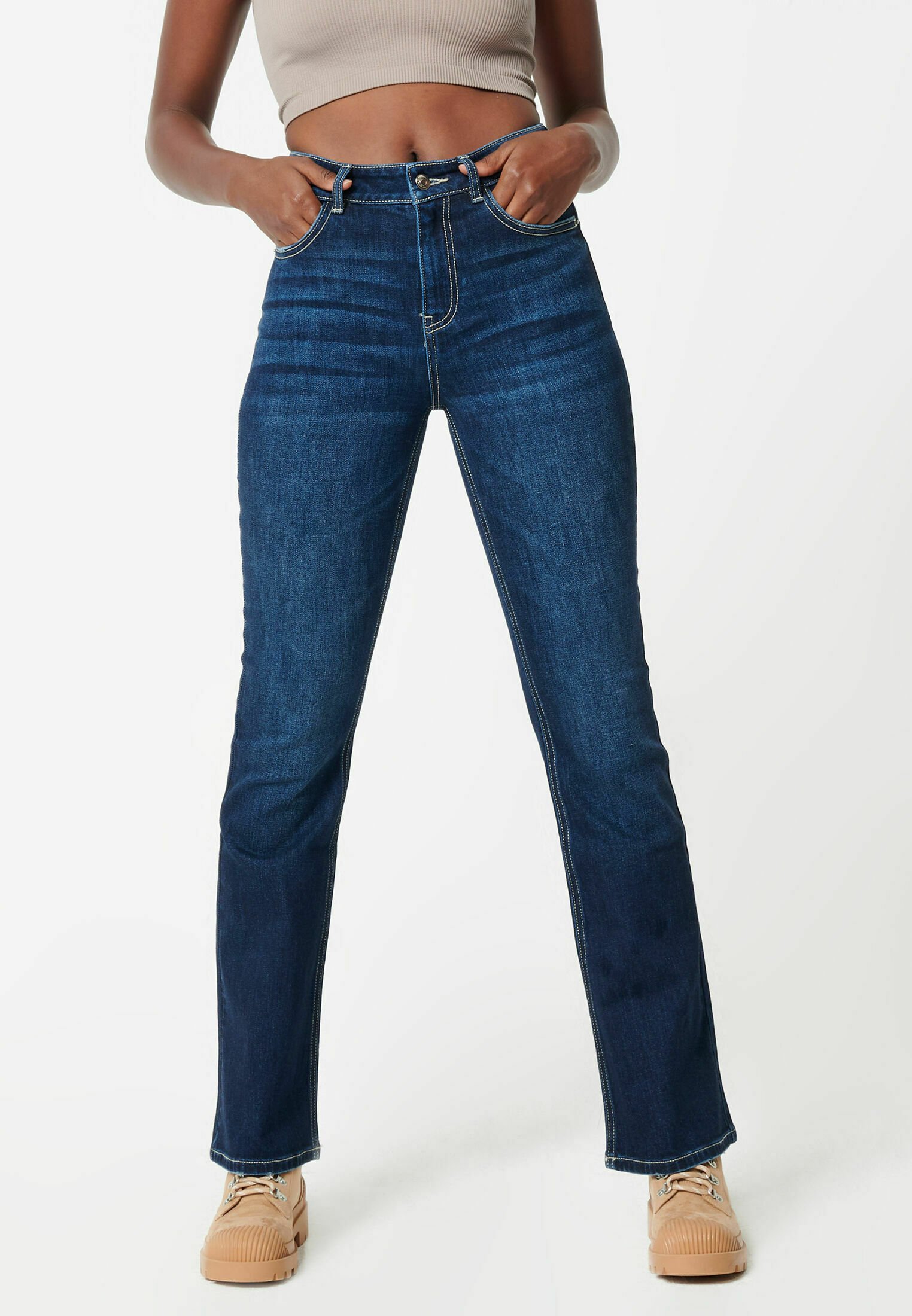 Pimkie MID WAIST - Jeans Bootcut - dunkelblau/dark-blue denim