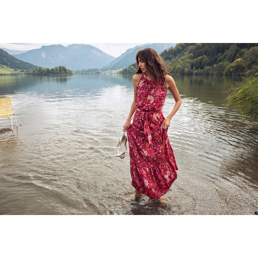 Damenmode Kleider Aniston CASUAL Sommerkleid, mit fantasievollem Blumendruck rot-orange-sand-weiß-helltürkis-beere-braun-smaragd
