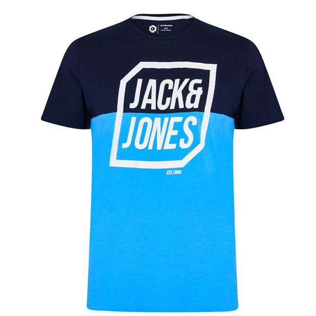 Jack and Jones Half Logo T Shirt Mens Maritime/Azure