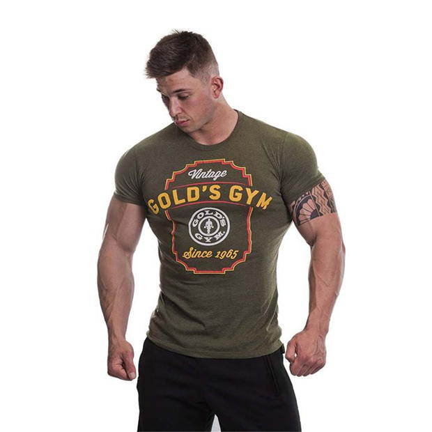 Golds Gym Printed T Shirt Mens Army Marl
